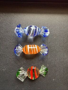 Vintage Colorful Striped Glass Candy Figurines - Blue, Orange, Green